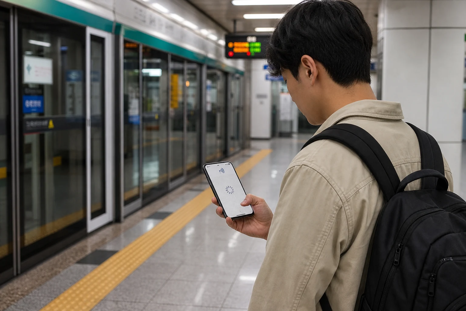 ソウルの地下鉄駅で電波はあるのに、スマホで地図が読み込めない旅人